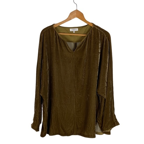 Lafayette 148 New York Tops - Lafayette 148 New York Olive Green Crushed Velvet Silk Blend Tunic Top